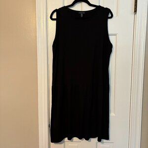 Eileen Fisher Tencel Jersey Drop Waist Sleeveless Black Dress Large